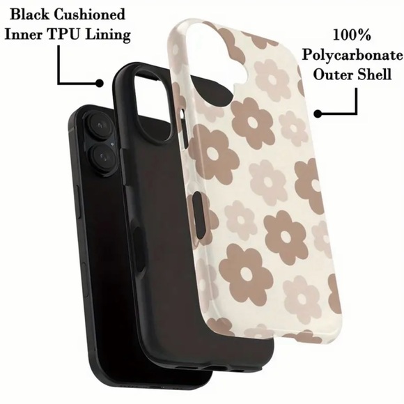 Apple iPhone Phone Case TPU Layered Case Beige Flowers Drop Proof Durable - Picture 4 of 7